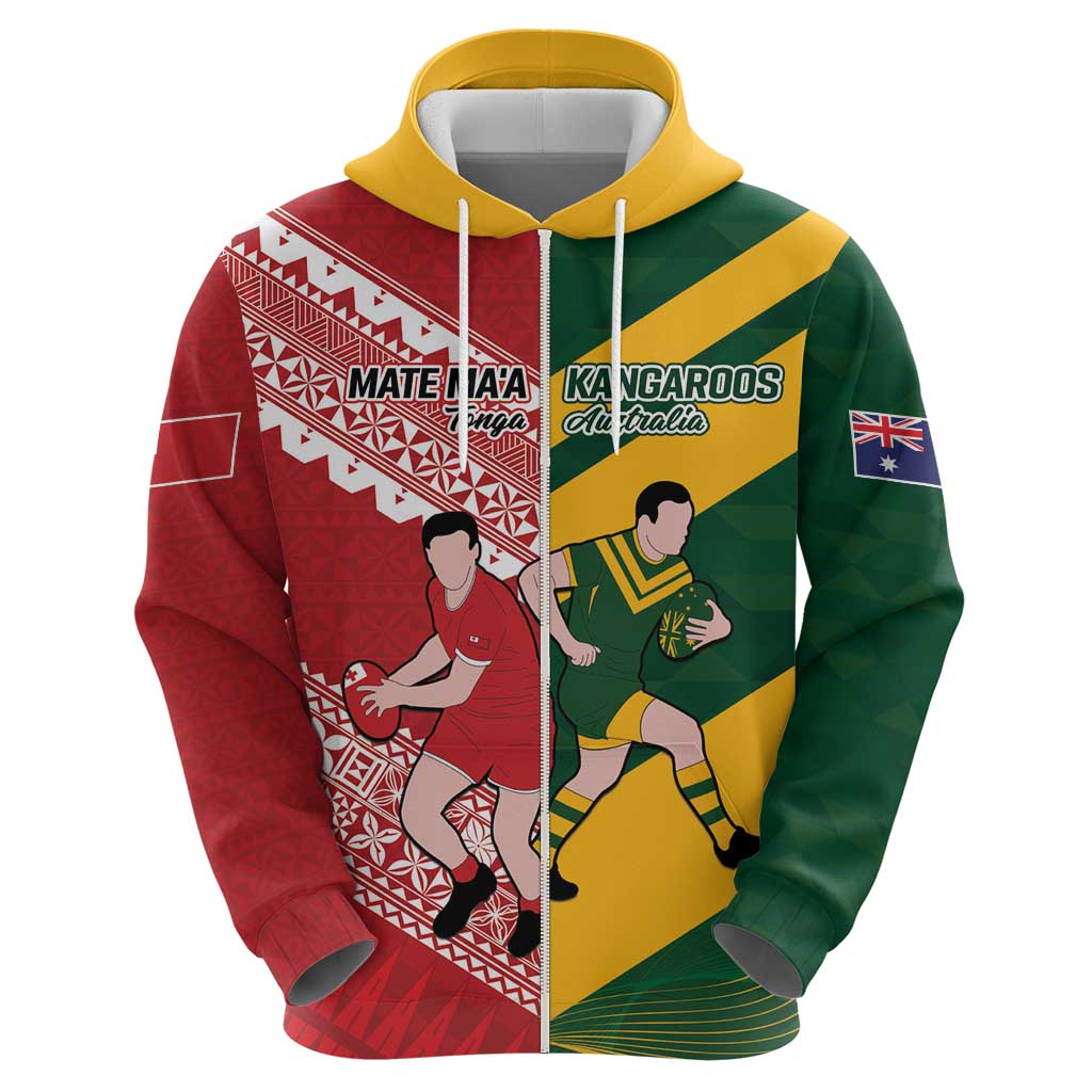 Australia-Tonga Rugby Pacific Custom Hoodie The Kangaroos and Mate Ma'a Tonga LT9 - Vibe Hoodie Shop