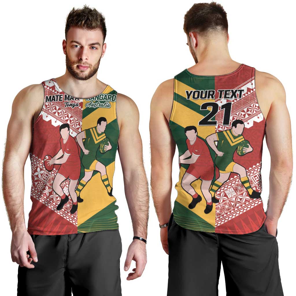 Australia-Tonga Rugby Pacific Custom Men Tank Top The Kangaroos and Mate Ma'a Tonga - Vibe Hoodie Shop
