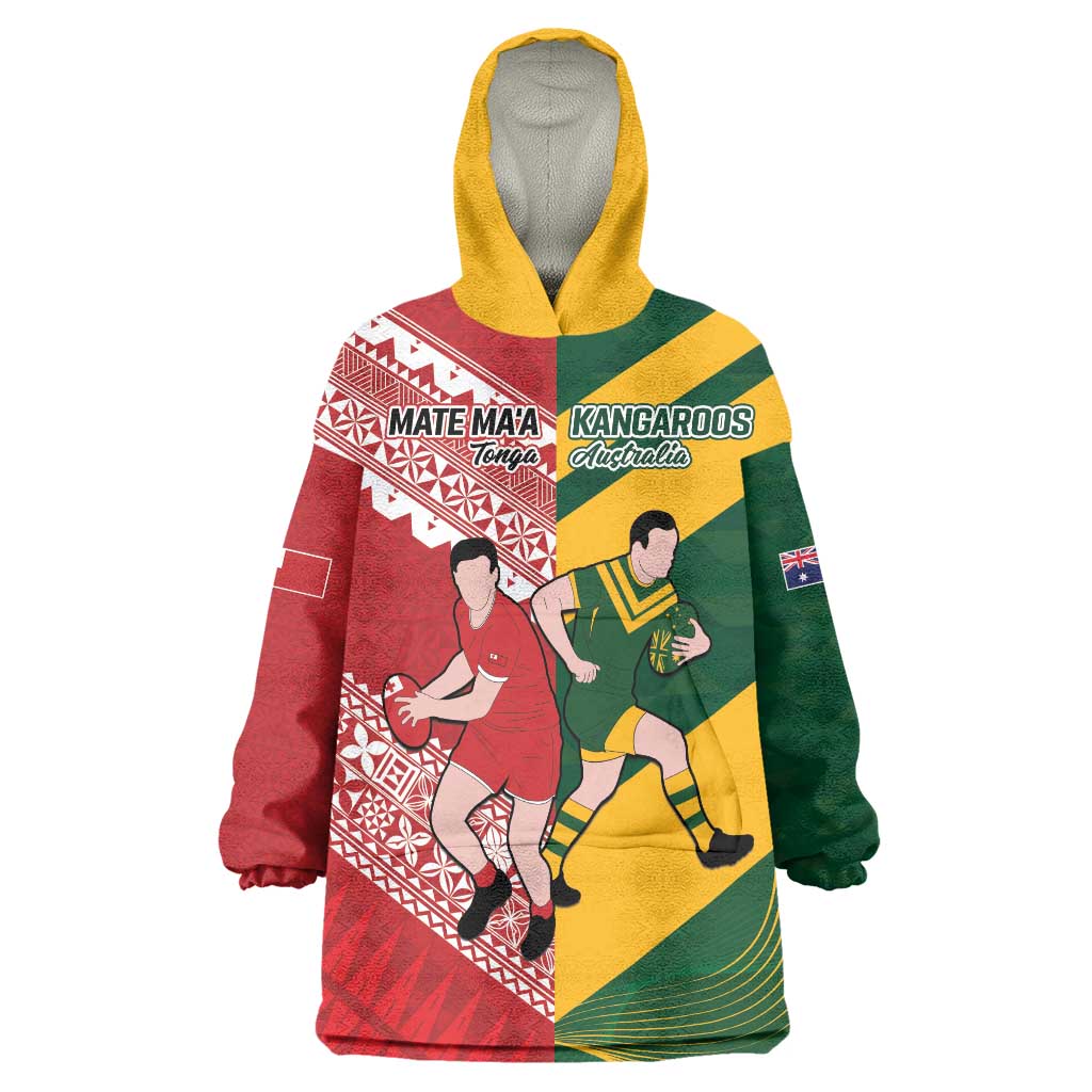 Australia-Tonga Rugby Pacific Custom Wearable Blanket Hoodie The Kangaroos and Mate Ma'a Tonga - Vibe Hoodie Shop