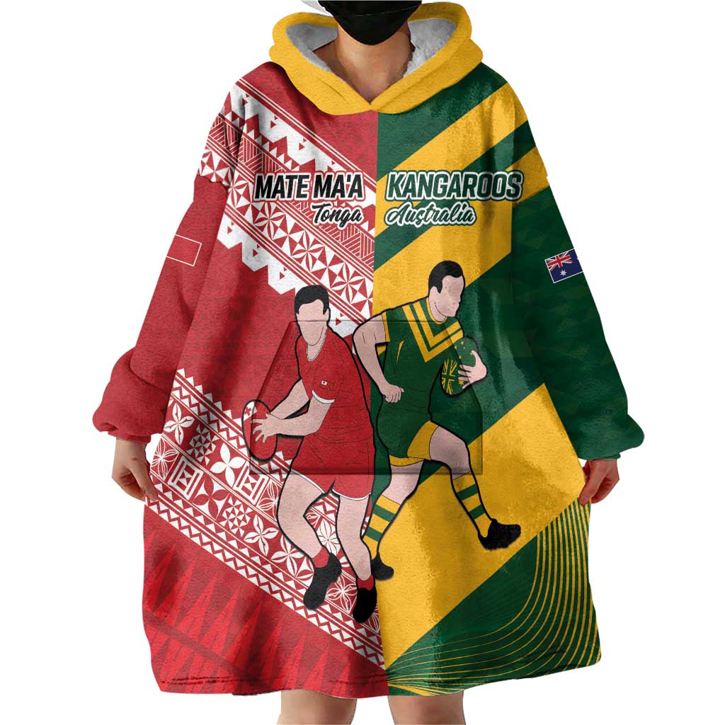 Australia-Tonga Rugby Pacific Custom Wearable Blanket Hoodie The Kangaroos and Mate Ma'a Tonga - Vibe Hoodie Shop