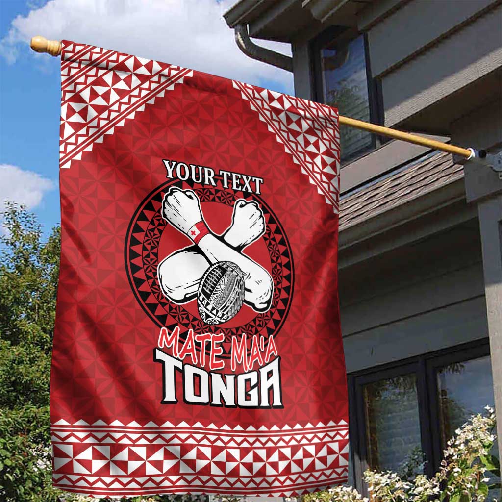 Tonga Rugby XIII Custom Garden Flag Mate Ma'a Tonga with Ngatu Pattern - Vibe Hoodie Shop
