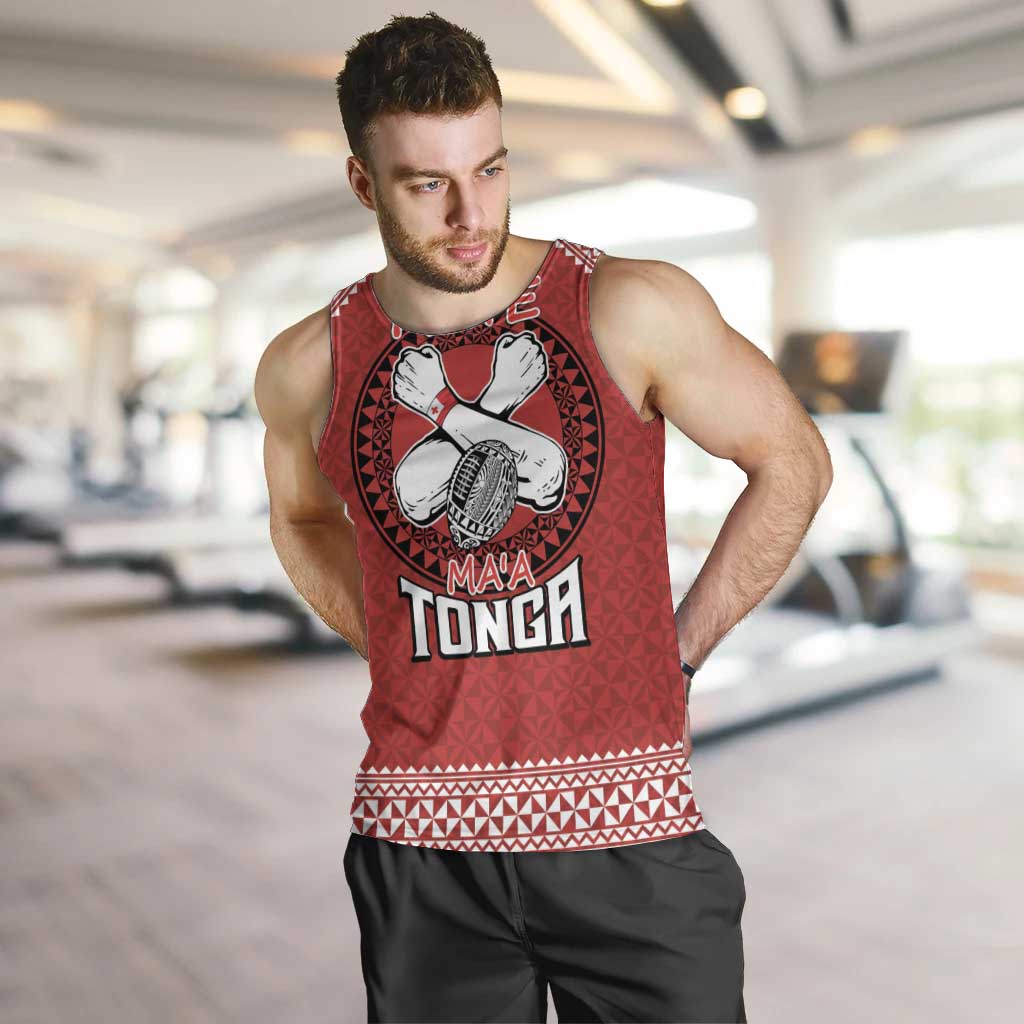 Tonga Rugby XIII Custom Men Tank Top Mate Ma'a Tonga with Ngatu Pattern - Vibe Hoodie Shop