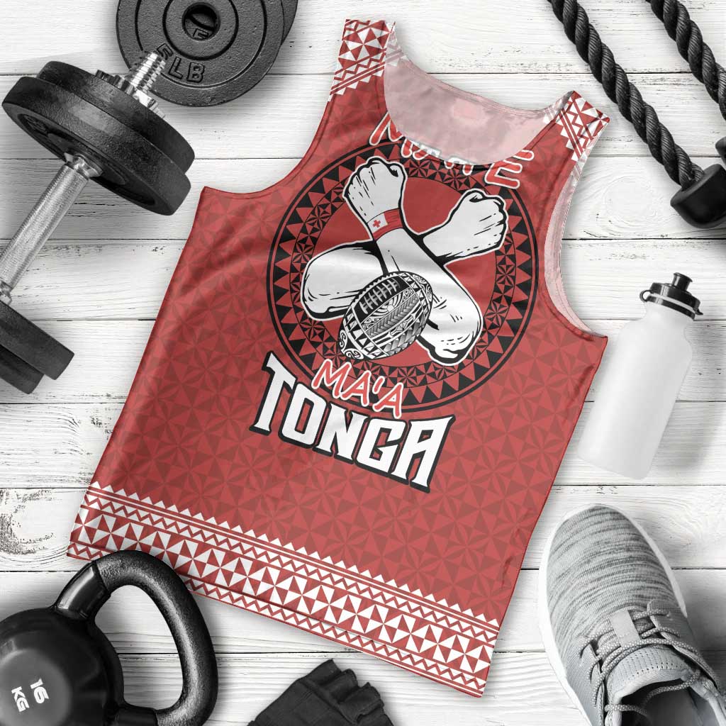 Tonga Rugby XIII Custom Men Tank Top Mate Ma'a Tonga with Ngatu Pattern - Vibe Hoodie Shop