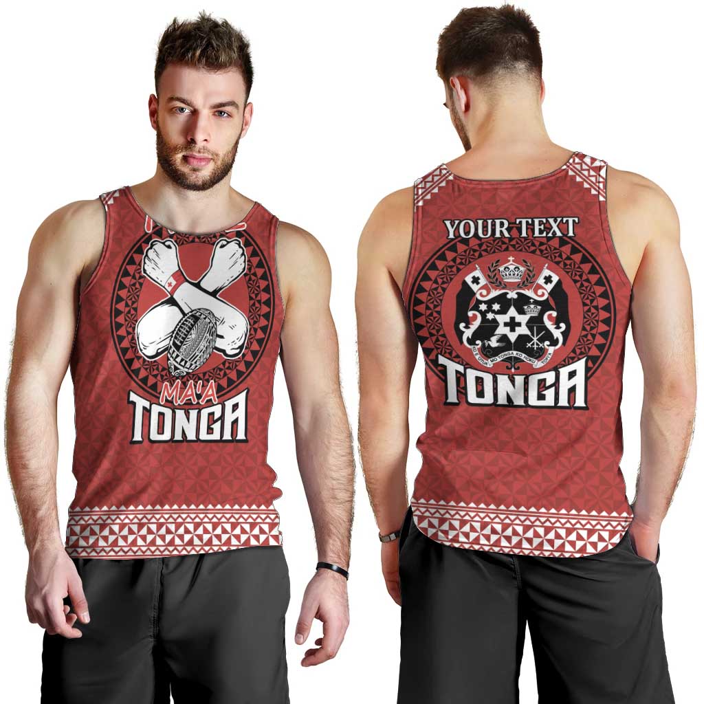 Tonga Rugby XIII Custom Men Tank Top Mate Ma'a Tonga with Ngatu Pattern - Vibe Hoodie Shop
