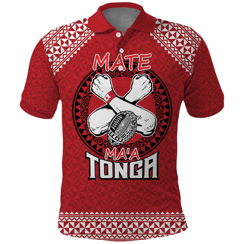 Tonga Rugby XIII Custom Polo Shirt Mate Ma'a Tonga with Ngatu Pattern LT9 - Vibe Hoodie Shop
