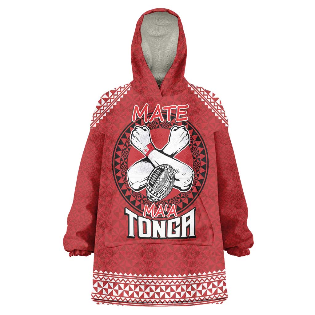 Tonga Rugby XIII Custom Wearable Blanket Hoodie Mate Ma'a Tonga with Ngatu Pattern - Vibe Hoodie Shop