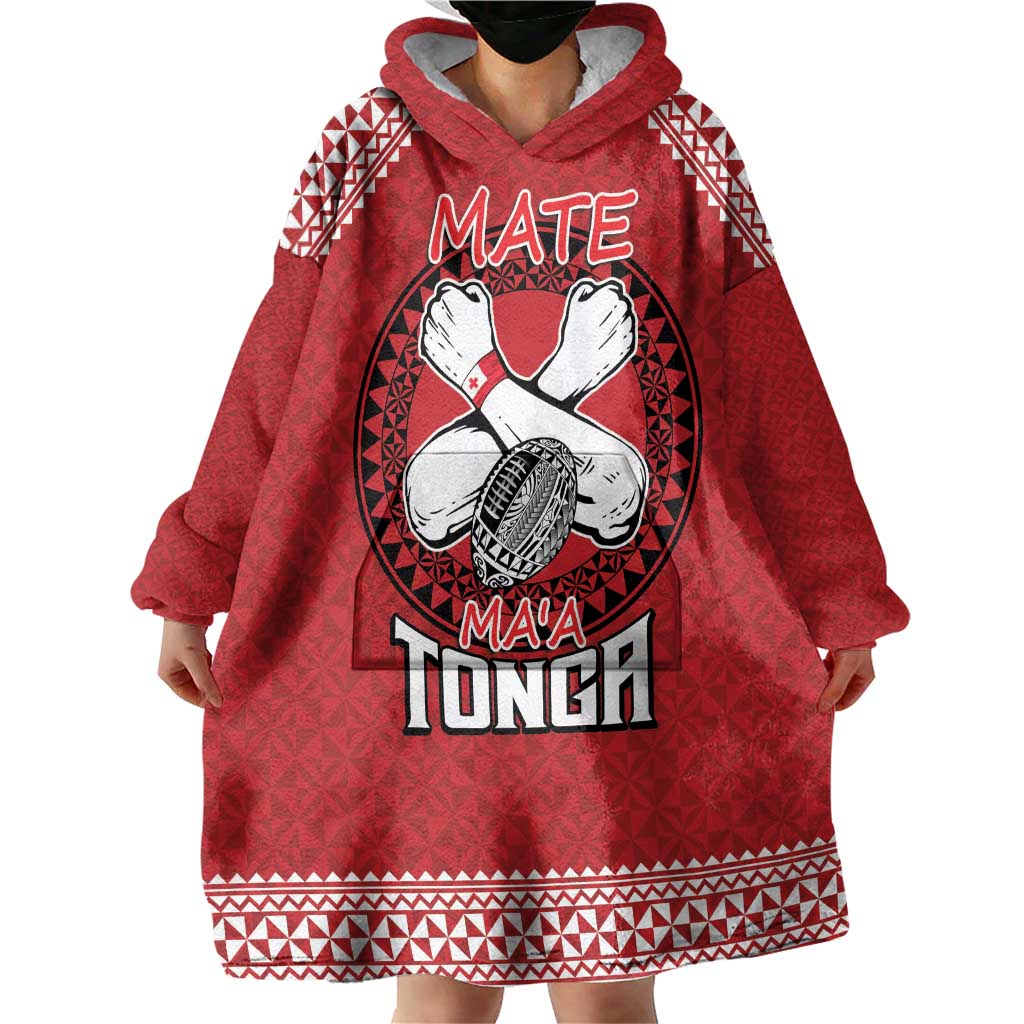 Tonga Rugby XIII Custom Wearable Blanket Hoodie Mate Ma'a Tonga with Ngatu Pattern - Vibe Hoodie Shop