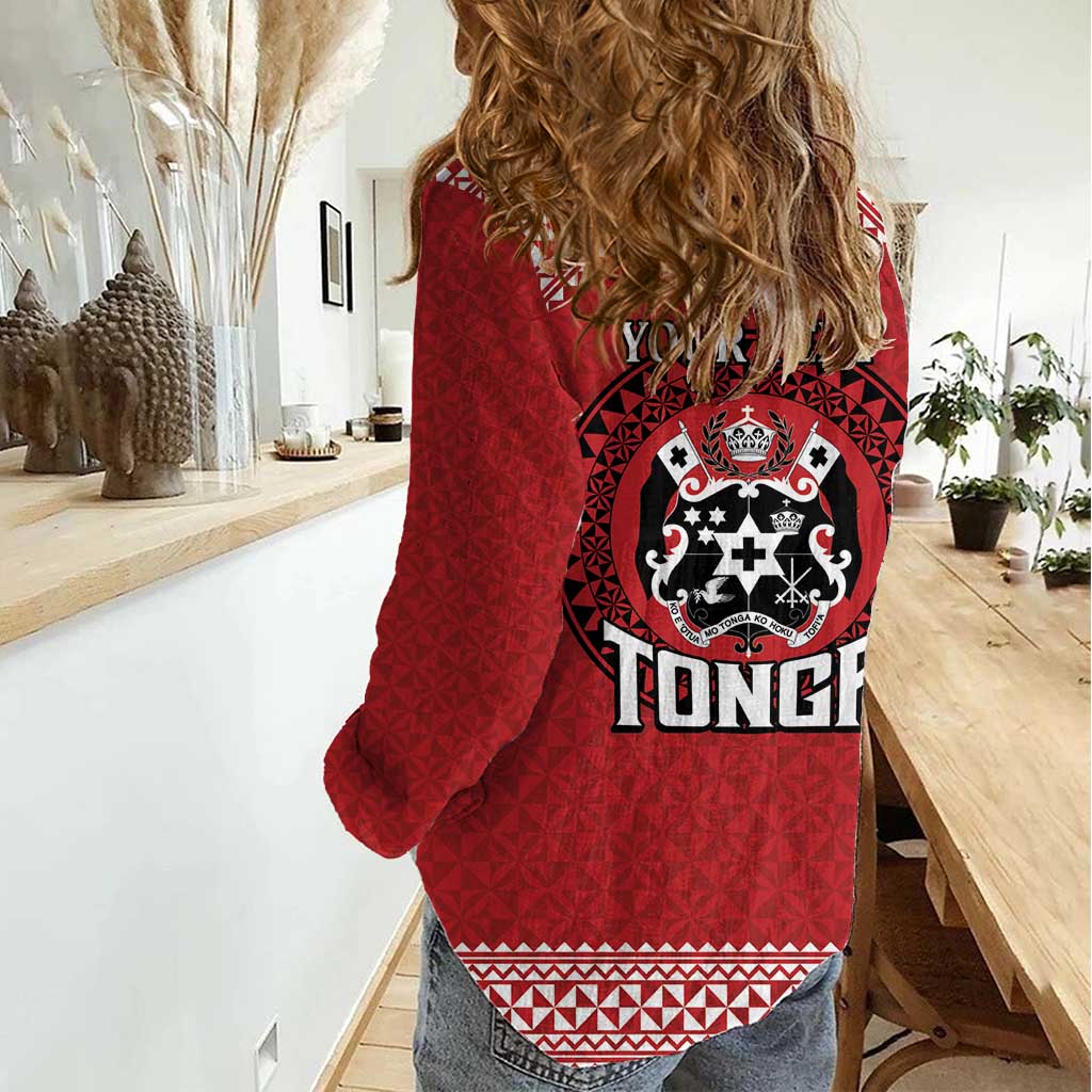 Tonga Rugby XIII Custom Women Casual Shirt Mate Ma'a Tonga with Ngatu Pattern - Vibe Hoodie Shop