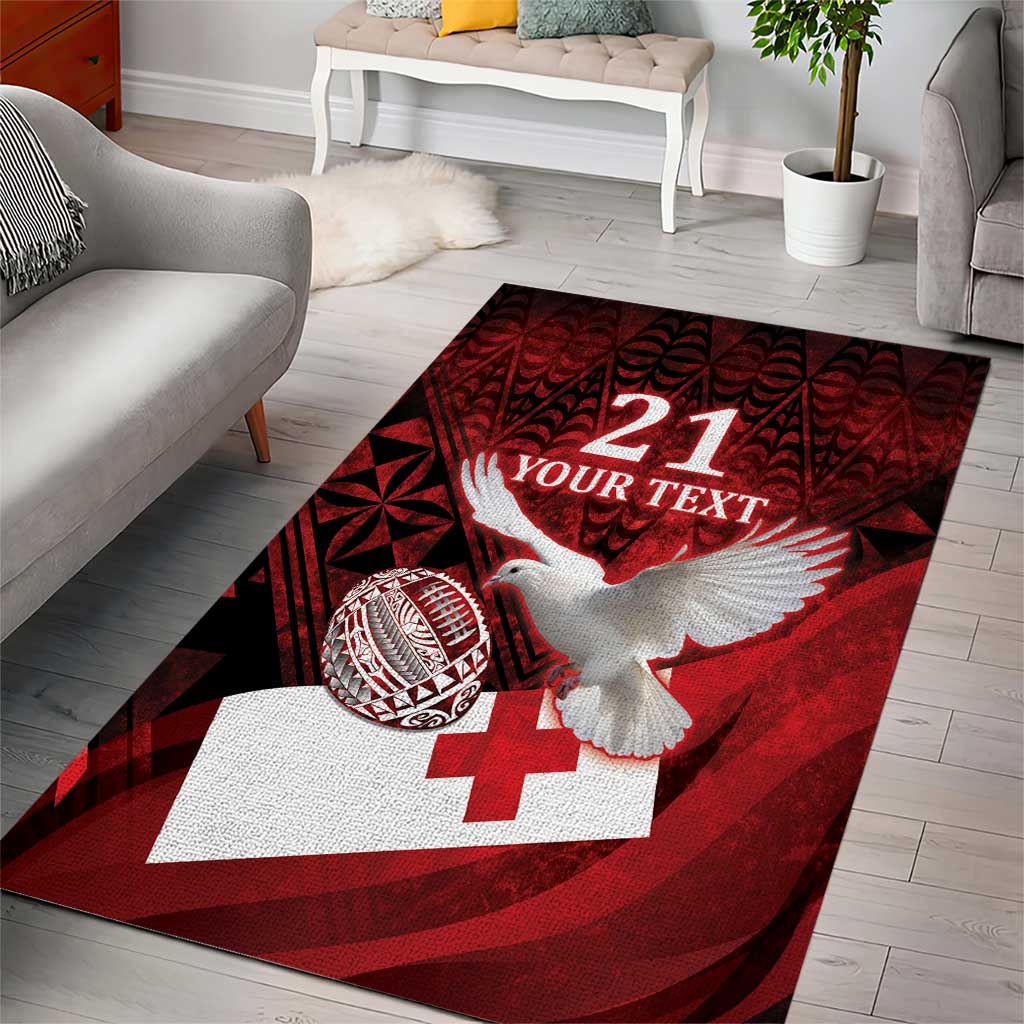 Custom Tonga XIII Rugby Tribal Tattoo Area Rug Mate Ma'a Tonga Kupesi Ngatu Grunge Style - Vibe Hoodie Shop