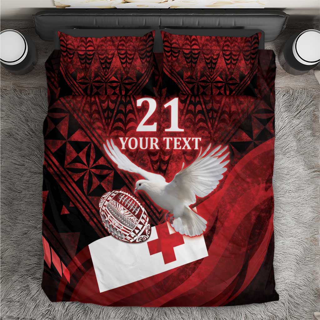 Custom Tonga XIII Rugby Tribal Tattoo Bedding Set Mate Ma'a Tonga Kupesi Ngatu Grunge Style - Vibe Hoodie Shop