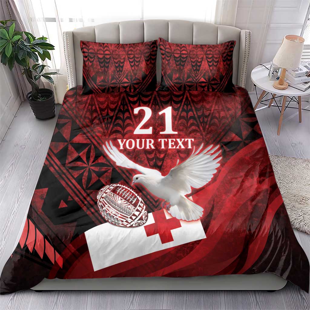 Custom Tonga XIII Rugby Tribal Tattoo Bedding Set Mate Ma'a Tonga Kupesi Ngatu Grunge Style - Vibe Hoodie Shop
