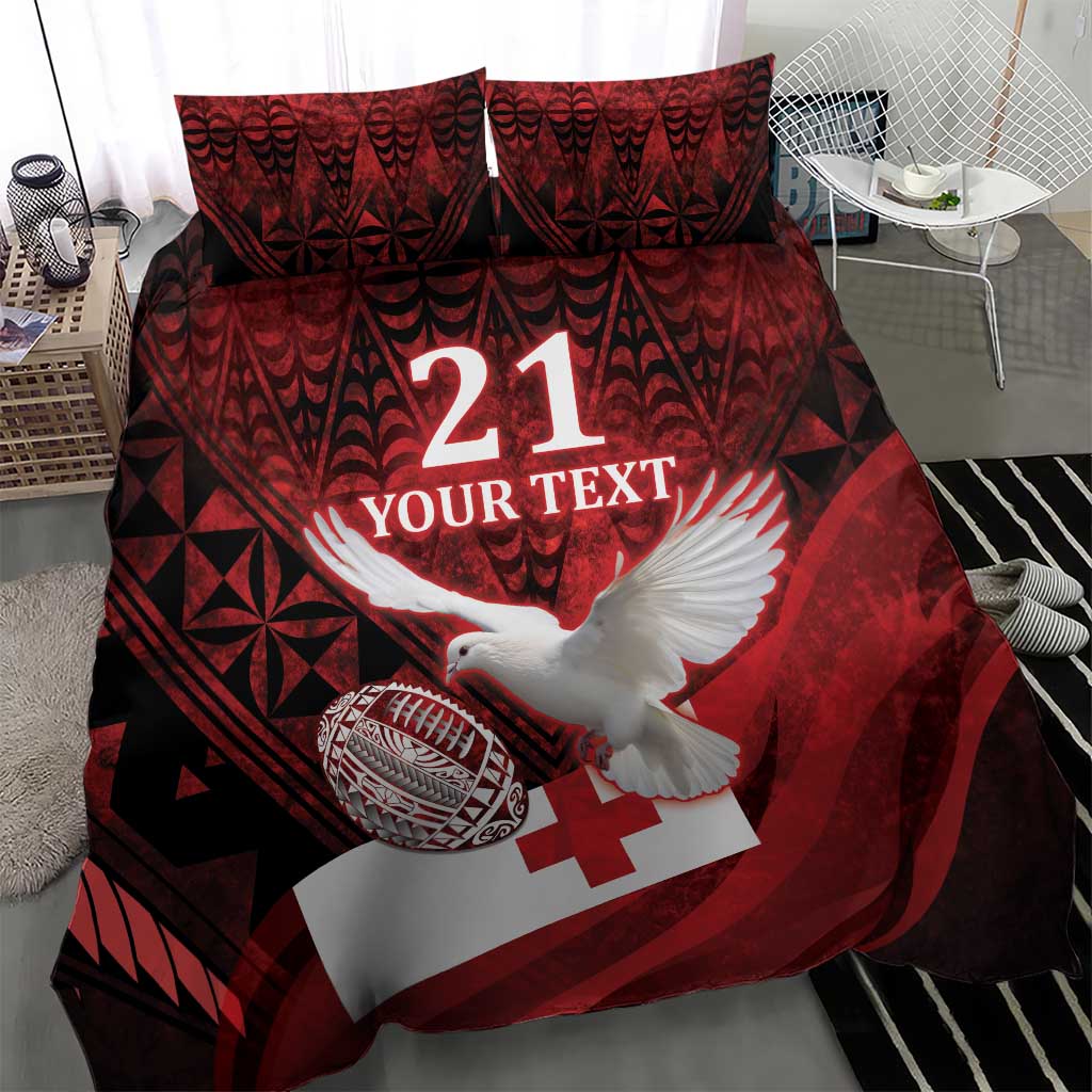 Custom Tonga XIII Rugby Tribal Tattoo Bedding Set Mate Ma'a Tonga Kupesi Ngatu Grunge Style - Vibe Hoodie Shop