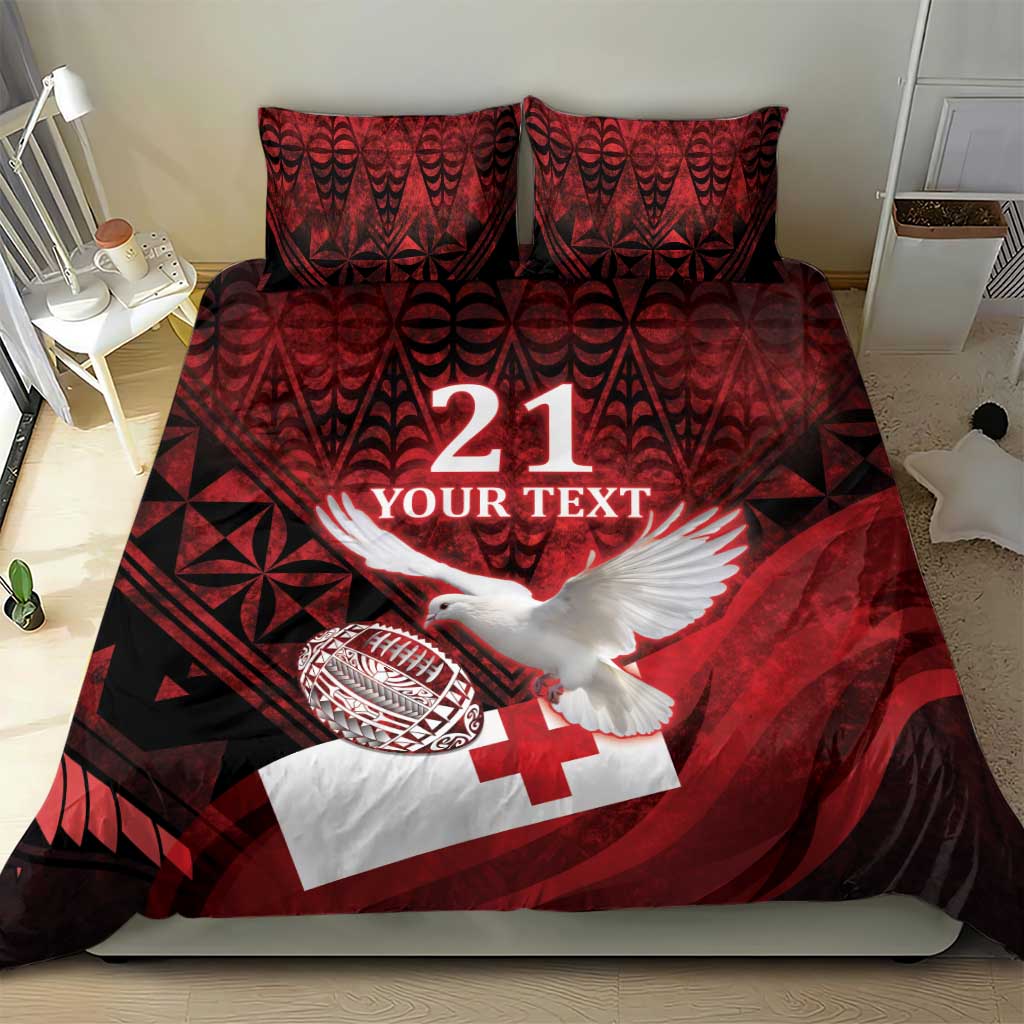Custom Tonga XIII Rugby Tribal Tattoo Bedding Set Mate Ma'a Tonga Kupesi Ngatu Grunge Style - Vibe Hoodie Shop