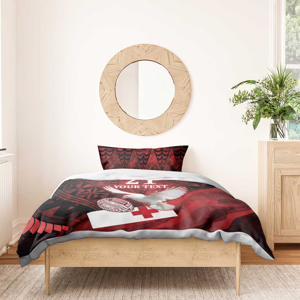 Custom Tonga XIII Rugby Tribal Tattoo Bedding Set Mate Ma'a Tonga Kupesi Ngatu Grunge Style - Vibe Hoodie Shop
