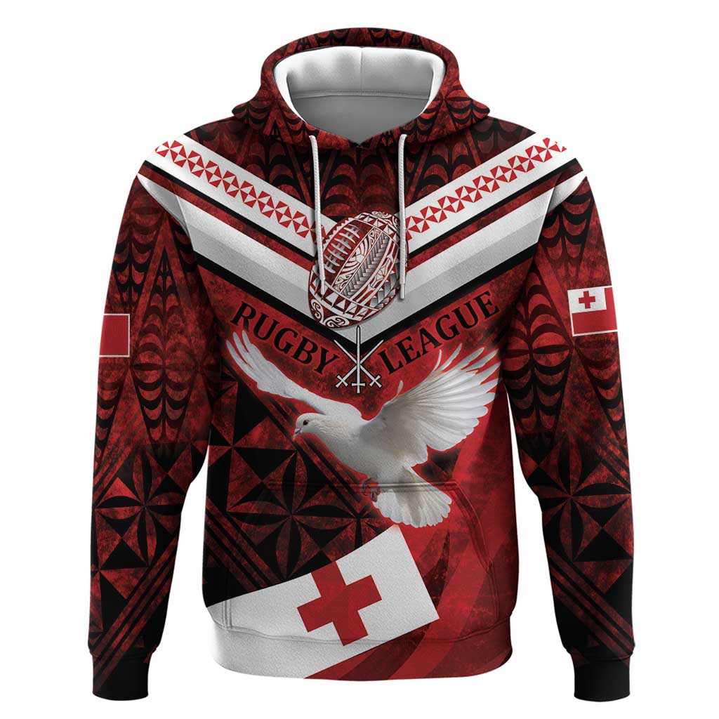Custom Tonga XIII Rugby Tribal Tattoo Hoodie Mate Ma'a Tonga Kupesi Ngatu Grunge Style LT9 - Vibe Hoodie Shop