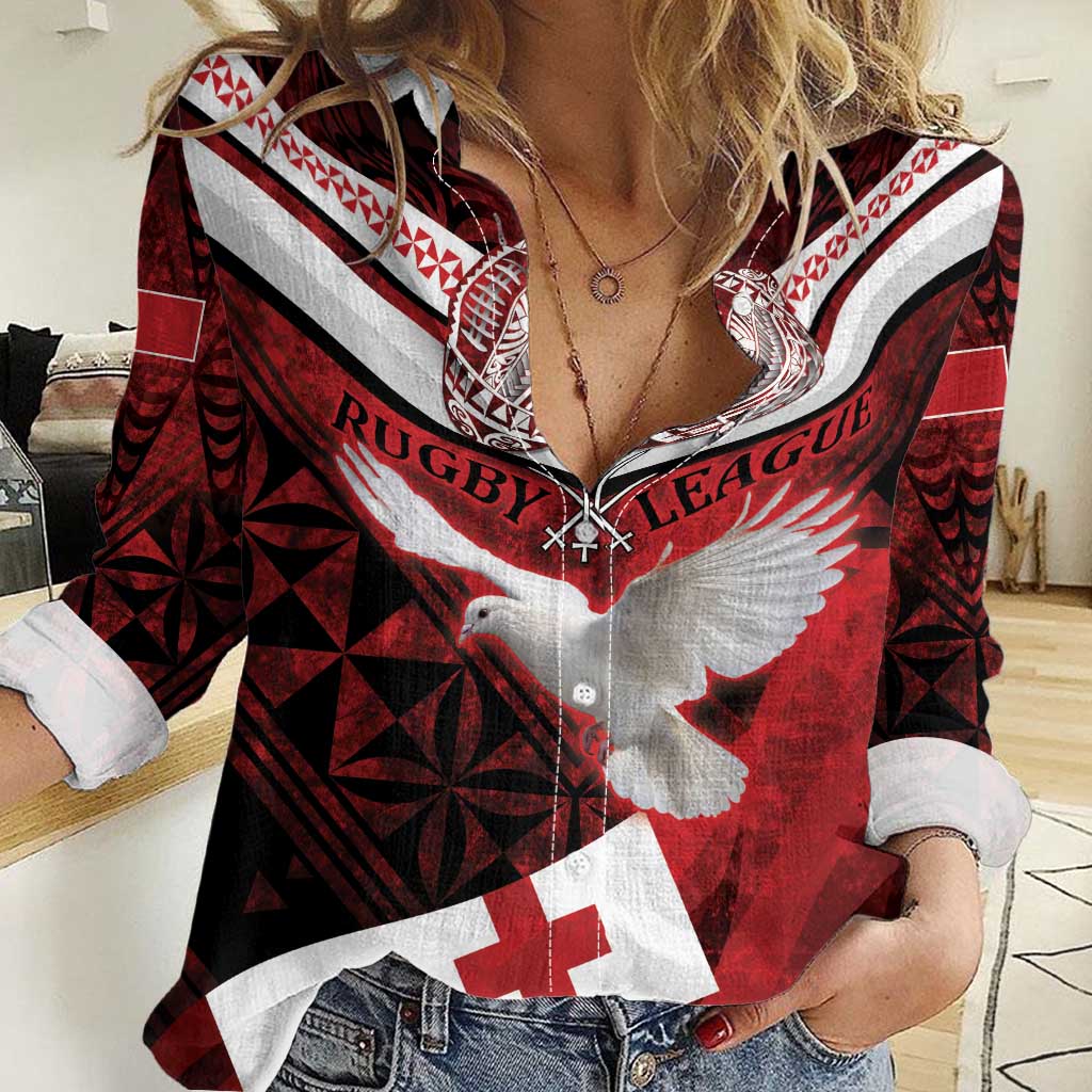 Custom Tonga XIII Rugby Tribal Tattoo Women Casual Shirt Mate Ma'a Tonga Kupesi Ngatu Grunge Style - Vibe Hoodie Shop