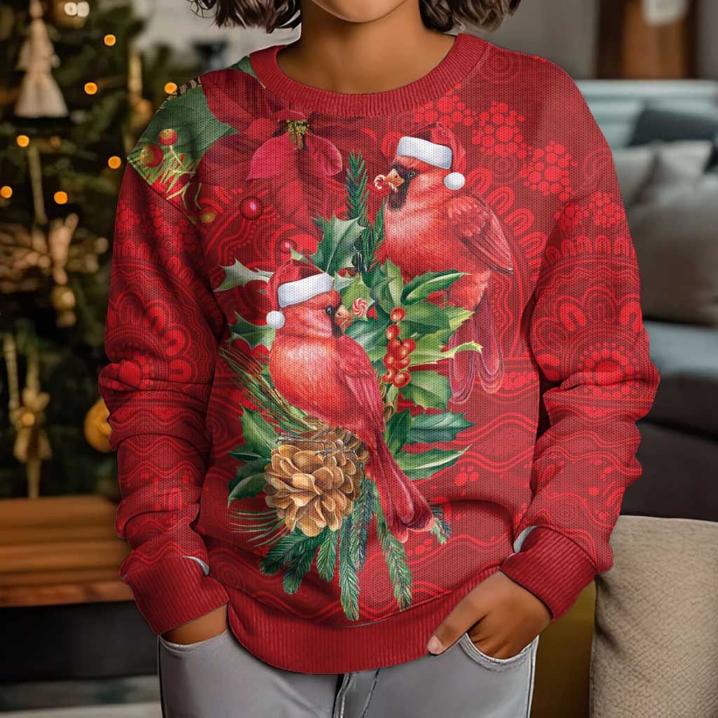 Aussie Red Cardinal Kid Ugly Christmas Sweater Aboriginal Inspired Christmas - Vibe Hoodie
