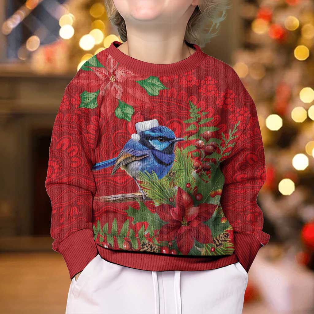 Aussie Superb Fairywren Bird Kid Ugly Christmas Sweater Aboriginal Inspired Christmas - Vibe Hoodie