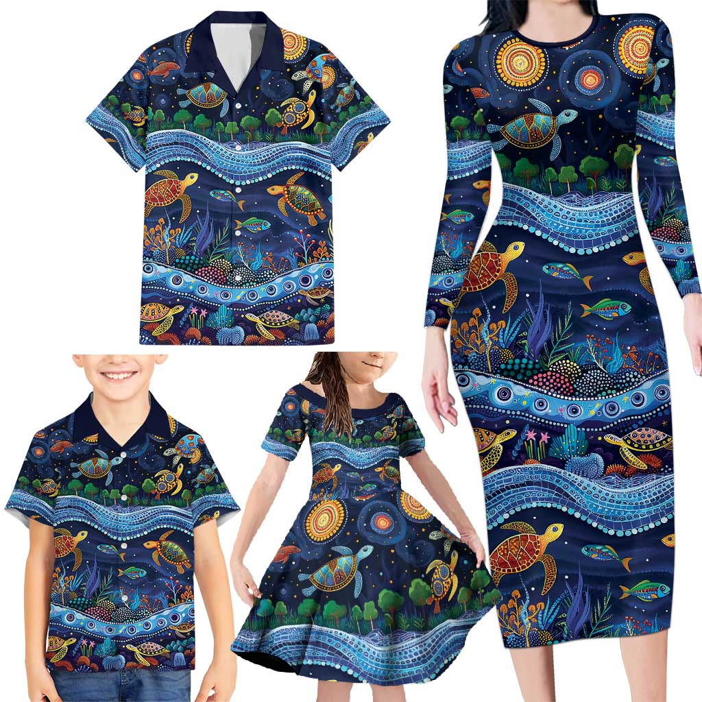 Australian Landscapes Family Matching Long Sleeve Bodycon Dress and Hawaiian Shirt Aboriginal Dreamtime Story