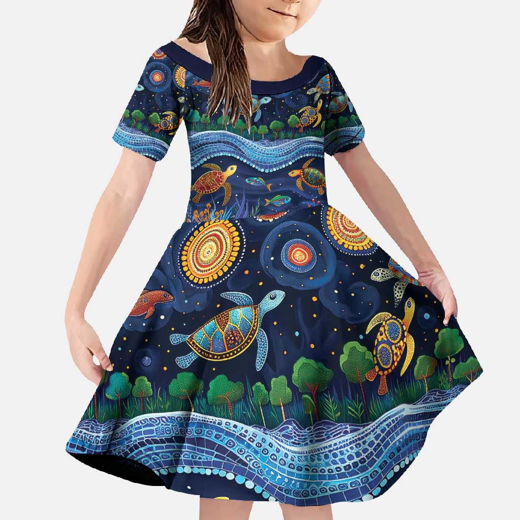 Australian Landscapes Family Matching Long Sleeve Bodycon Dress and Hawaiian Shirt Aboriginal Dreamtime Story