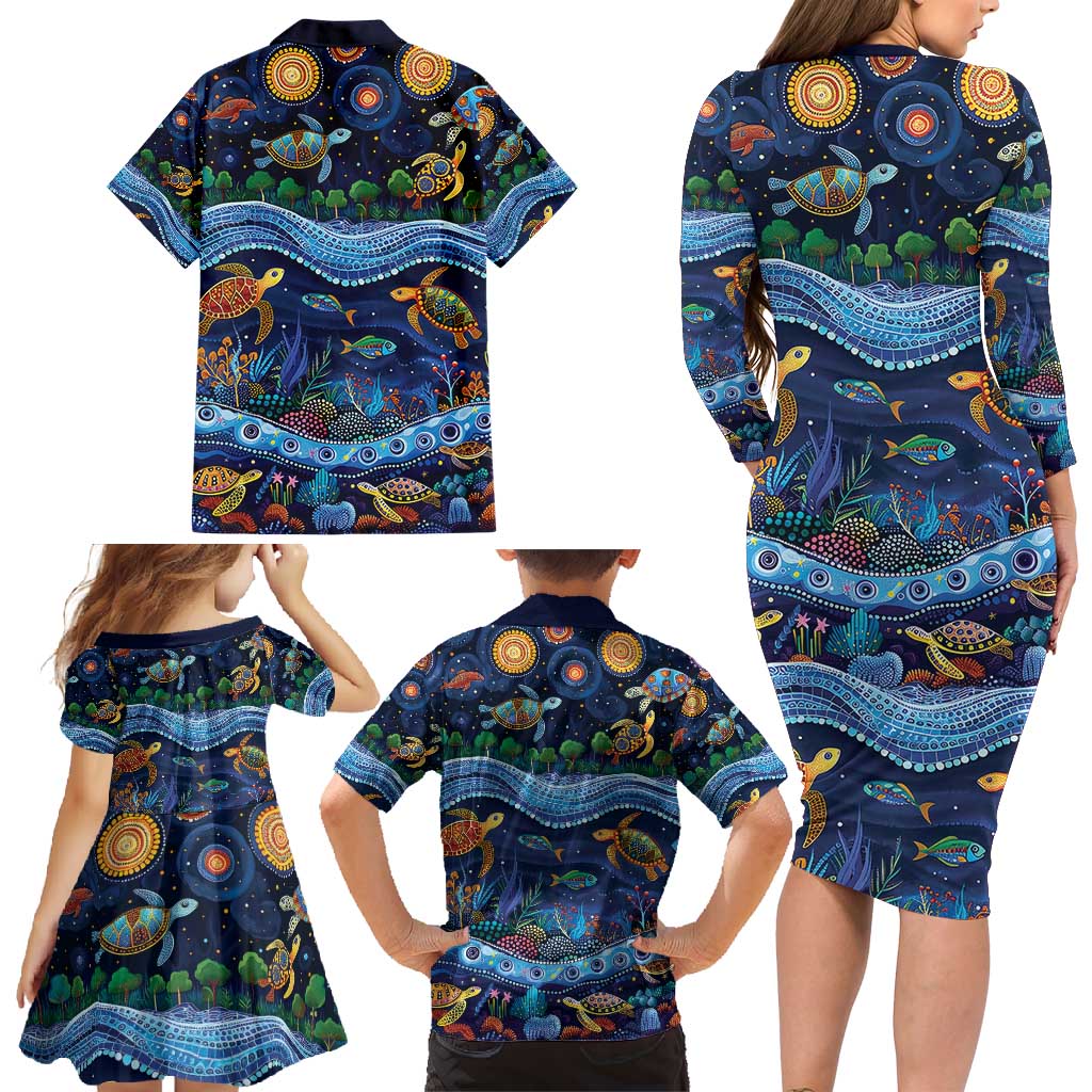 Australian Landscapes Family Matching Long Sleeve Bodycon Dress and Hawaiian Shirt Aboriginal Dreamtime Story