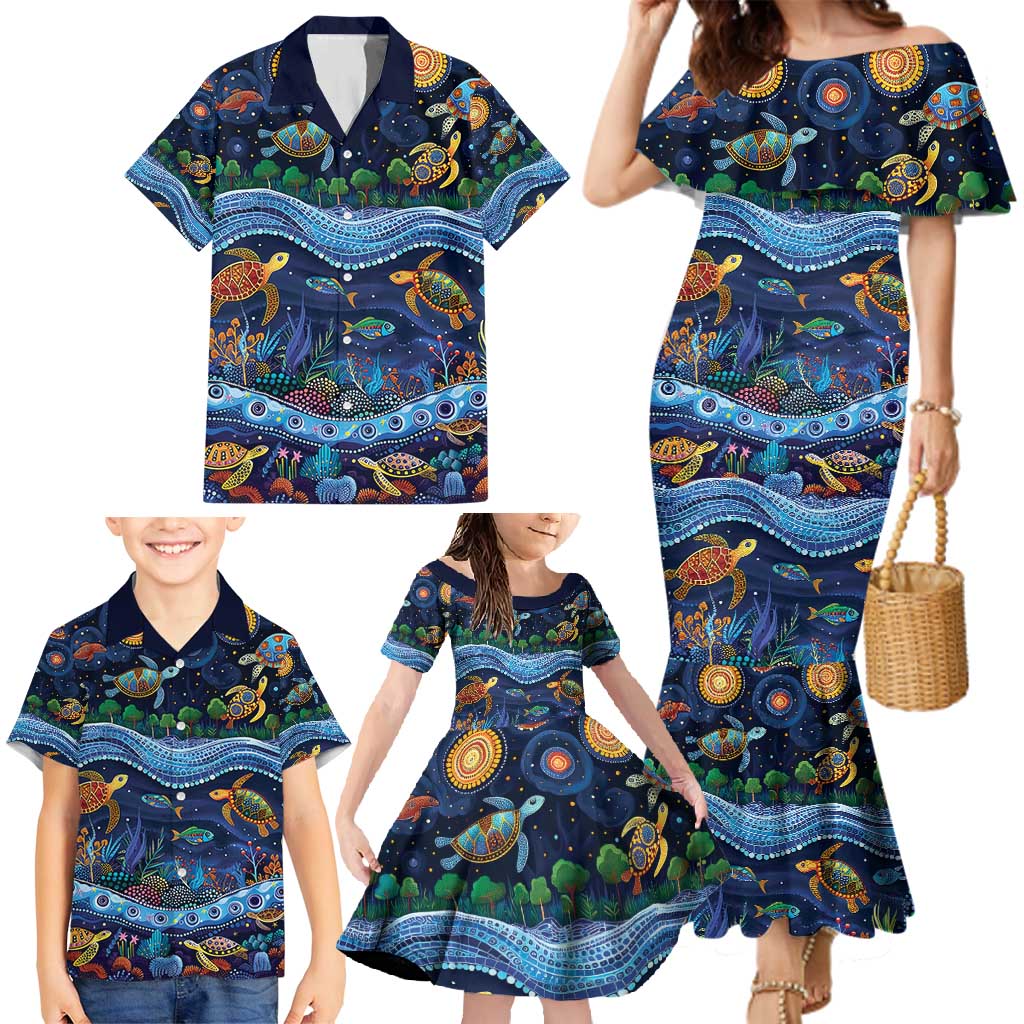 Australian Landscapes Family Matching Mermaid Dress and Hawaiian Shirt Aboriginal Dreamtime Story