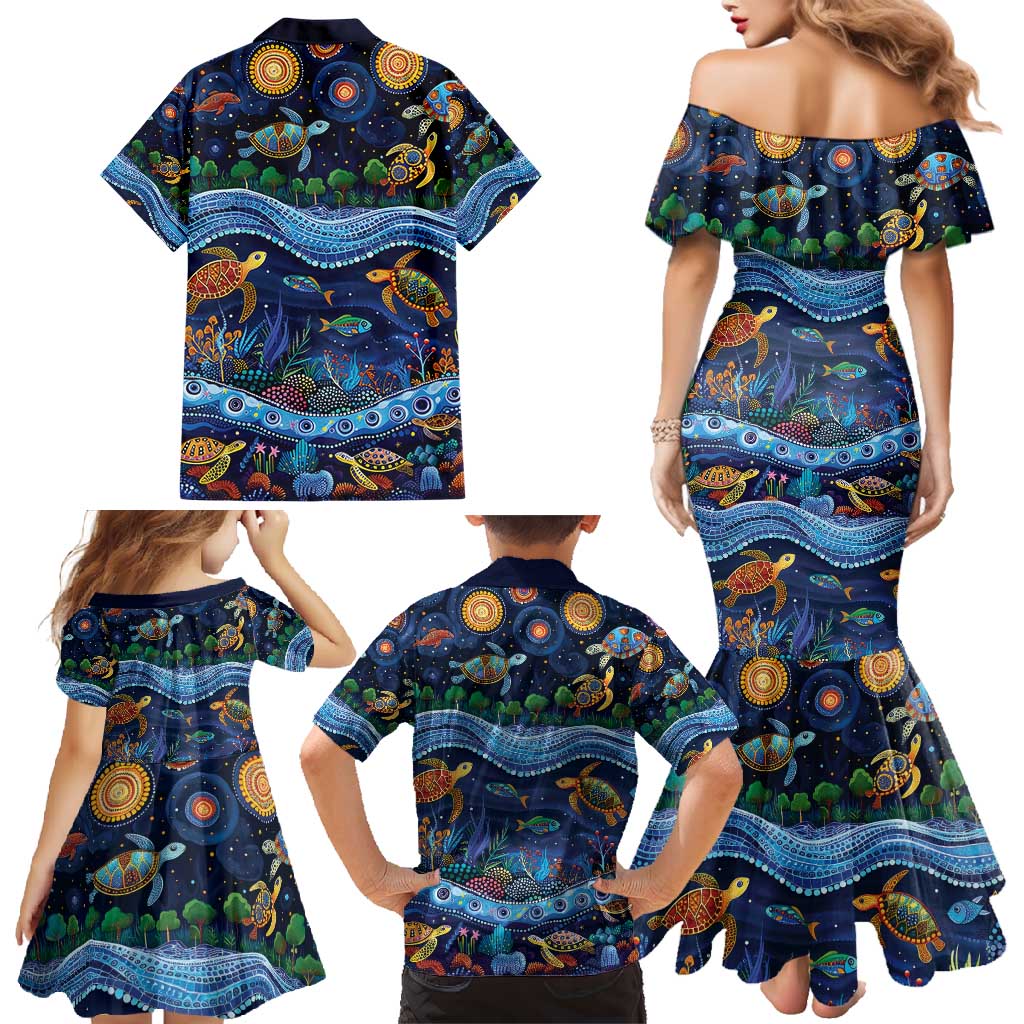 Australian Landscapes Family Matching Mermaid Dress and Hawaiian Shirt Aboriginal Dreamtime Story