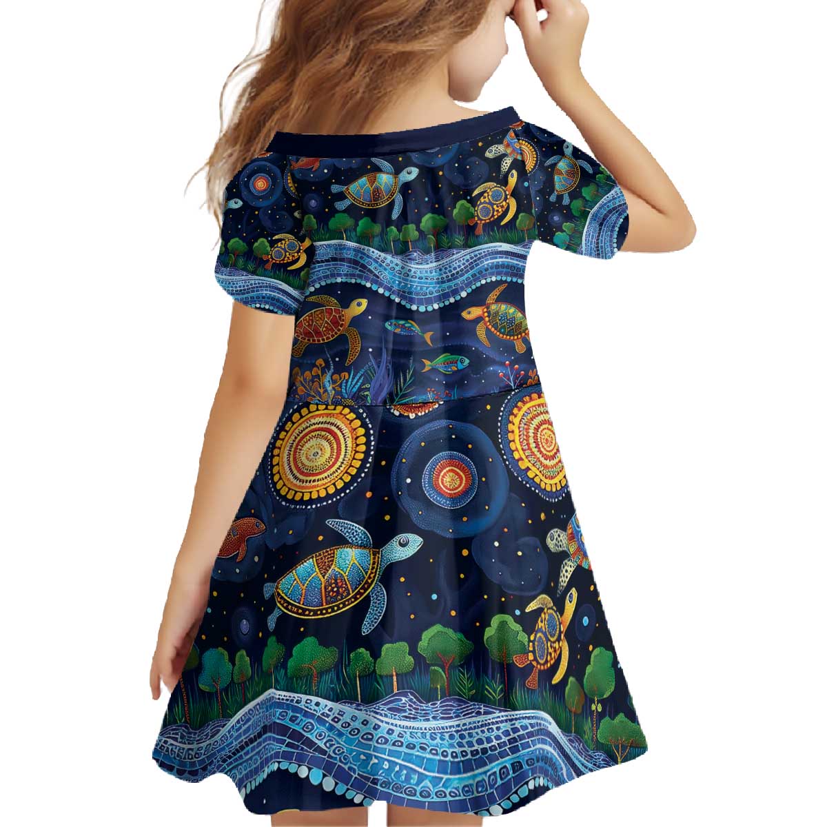 Australian Landscapes Family Matching Off The Shoulder Long Sleeve Dress and Hawaiian Shirt Aboriginal Dreamtime Story