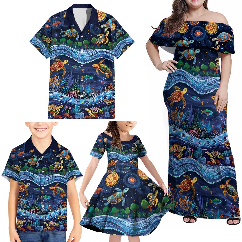 Australian Landscapes Family Matching Off Shoulder Maxi Dress and Hawaiian Shirt Aboriginal Dreamtime Story