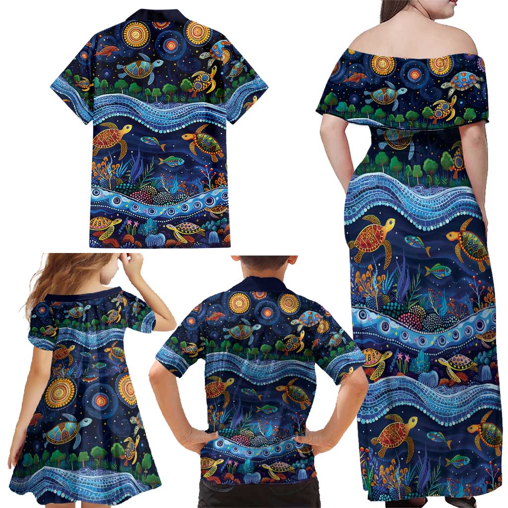 Australian Landscapes Family Matching Off Shoulder Maxi Dress and Hawaiian Shirt Aboriginal Dreamtime Story