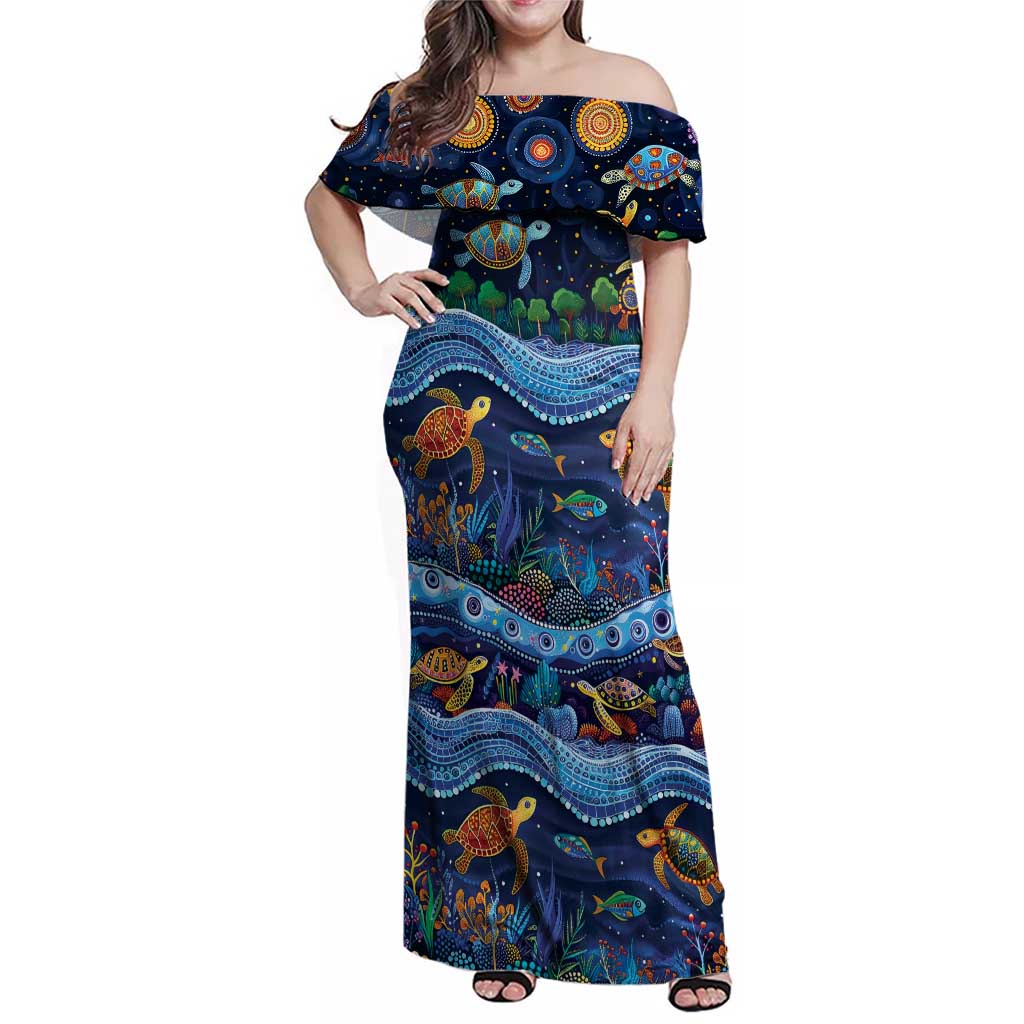 Australian Landscapes Family Matching Off Shoulder Maxi Dress and Hawaiian Shirt Aboriginal Dreamtime Story