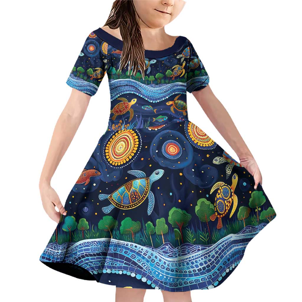 Australian Landscapes Family Matching Off Shoulder Short Dress and Hawaiian Shirt Aboriginal Dreamtime Story