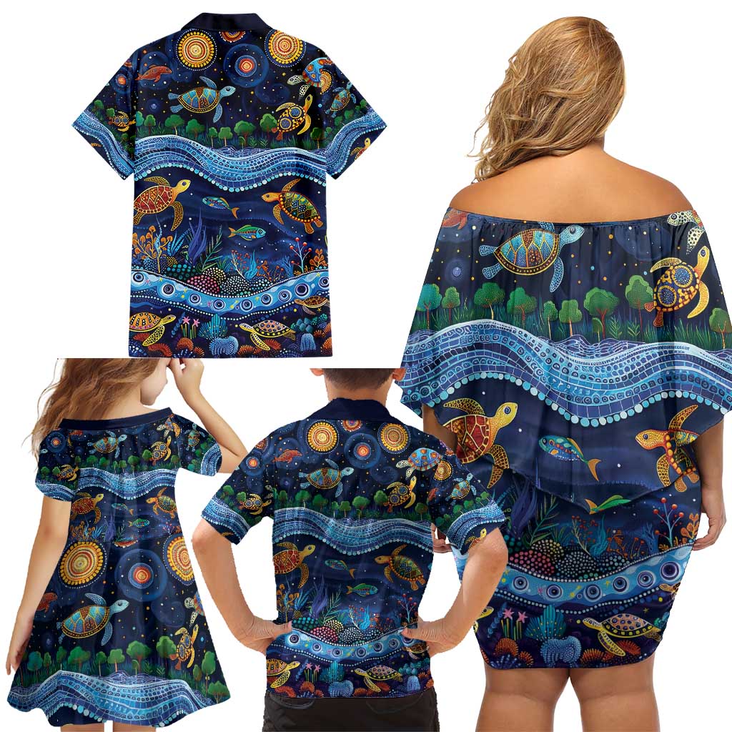 Australian Landscapes Family Matching Off Shoulder Short Dress and Hawaiian Shirt Aboriginal Dreamtime Story