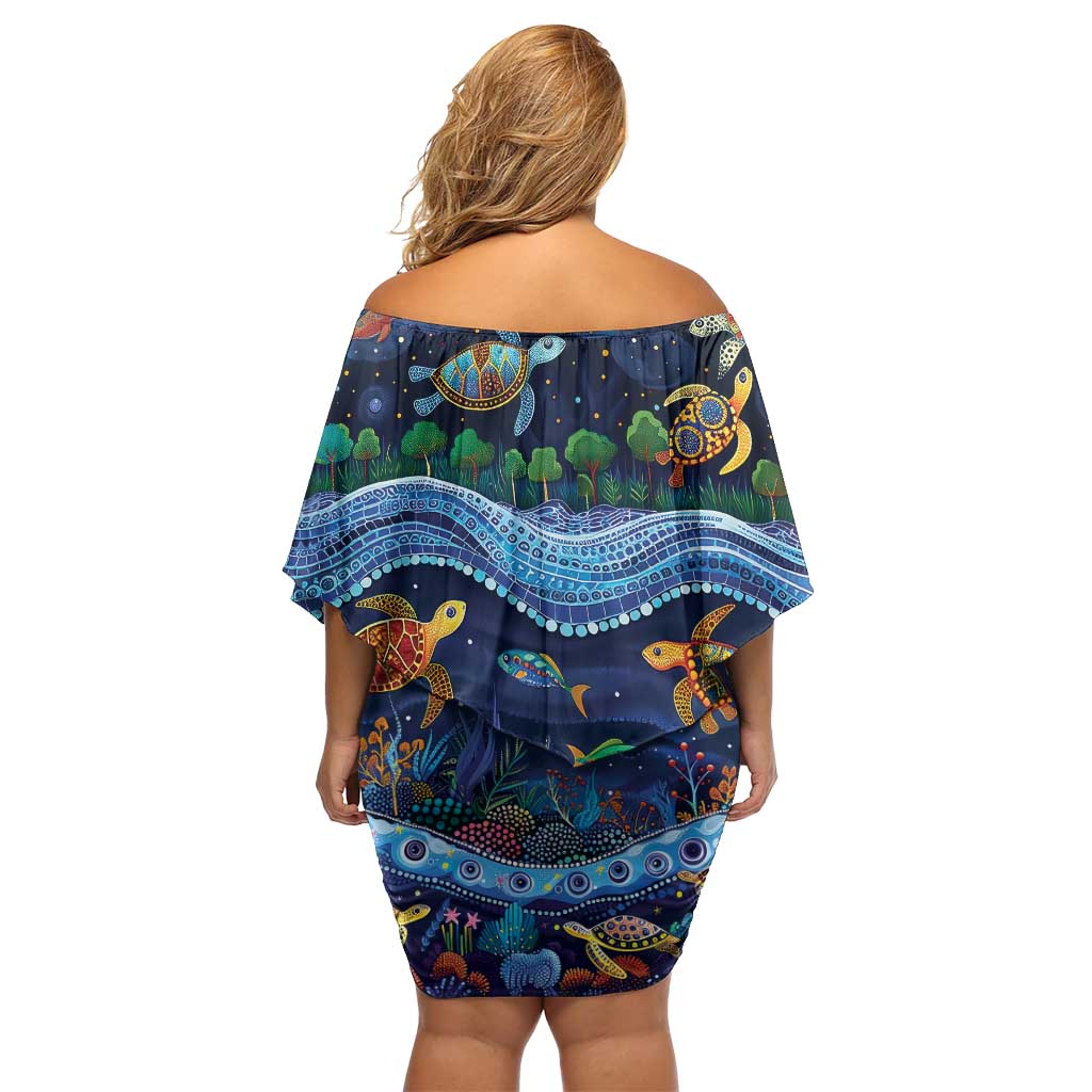 Australian Landscapes Family Matching Off Shoulder Short Dress and Hawaiian Shirt Aboriginal Dreamtime Story