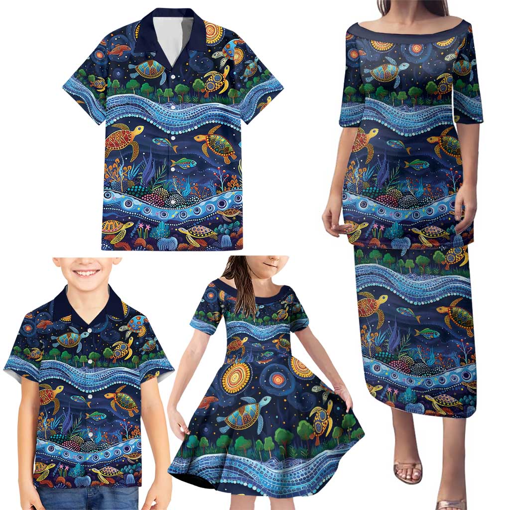 Australian Landscapes Family Matching Puletasi and Hawaiian Shirt Aboriginal Dreamtime Story