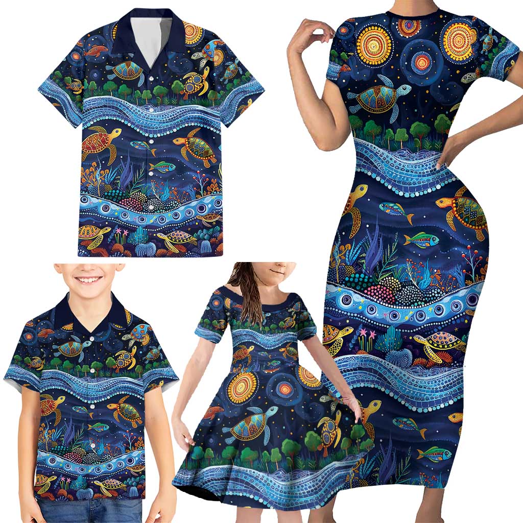 Australian Landscapes Family Matching Short Sleeve Bodycon Dress and Hawaiian Shirt Aboriginal Dreamtime Story