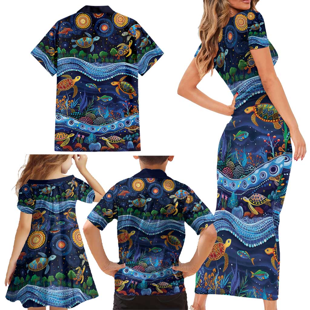 Australian Landscapes Family Matching Short Sleeve Bodycon Dress and Hawaiian Shirt Aboriginal Dreamtime Story