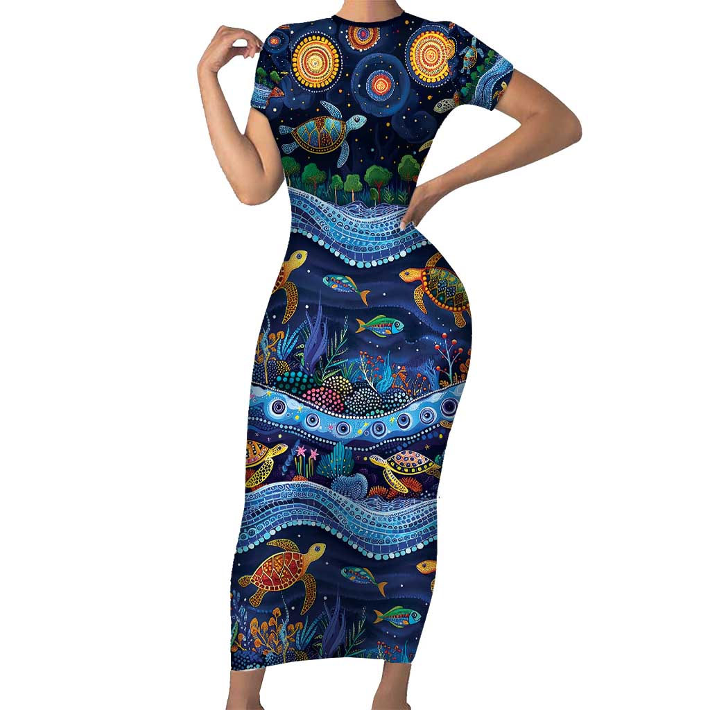 Australian Landscapes Family Matching Short Sleeve Bodycon Dress and Hawaiian Shirt Aboriginal Dreamtime Story