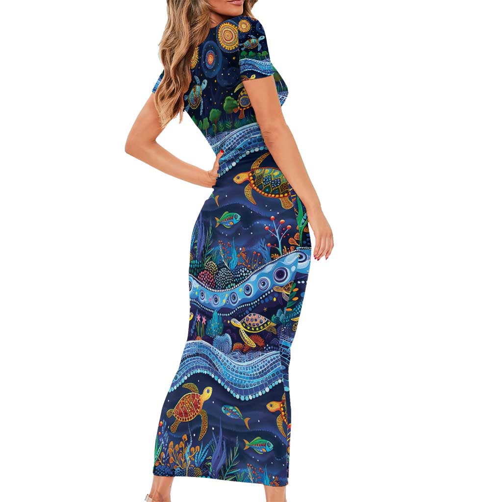 Australian Landscapes Family Matching Short Sleeve Bodycon Dress and Hawaiian Shirt Aboriginal Dreamtime Story