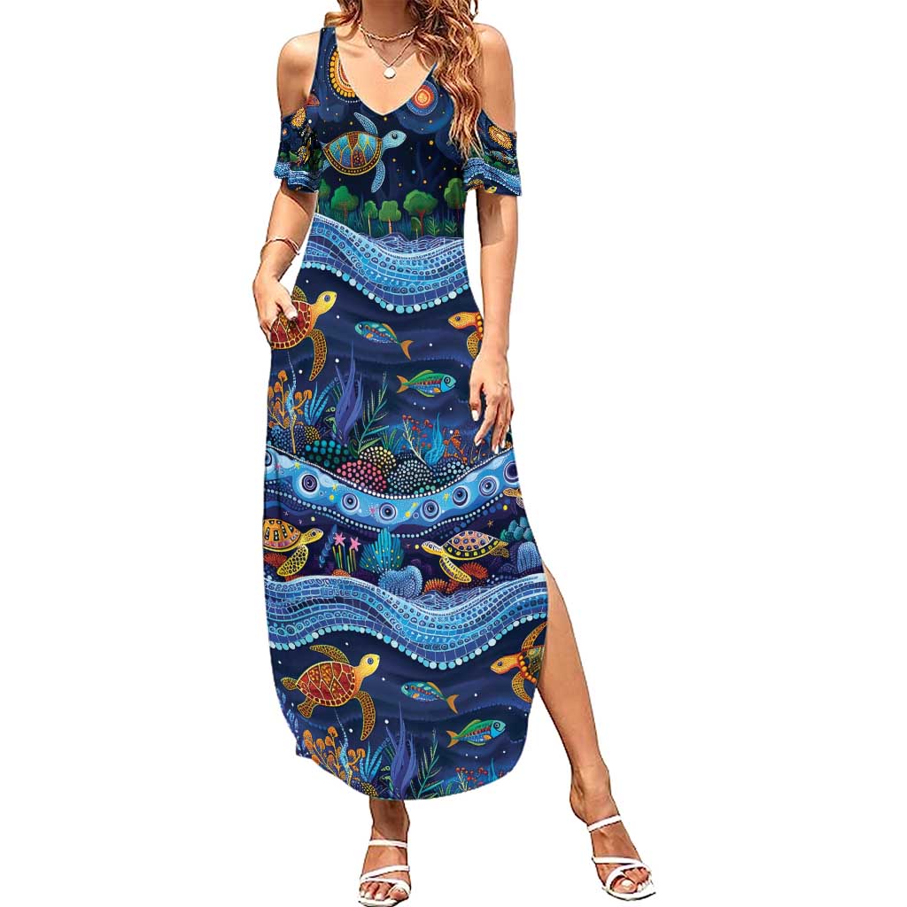 Australian Landscapes Family Matching Summer Maxi Dress and Hawaiian Shirt Aboriginal Dreamtime Story