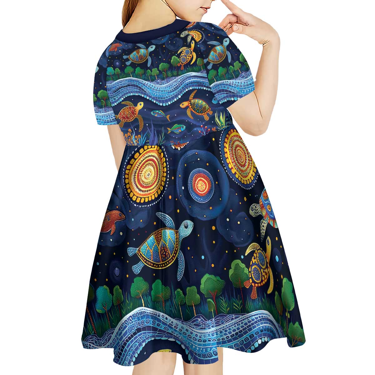 Australian Landscapes Kid Short Sleeve Dress Aboriginal Dreamtime Story - Vibe Hoodie Shop