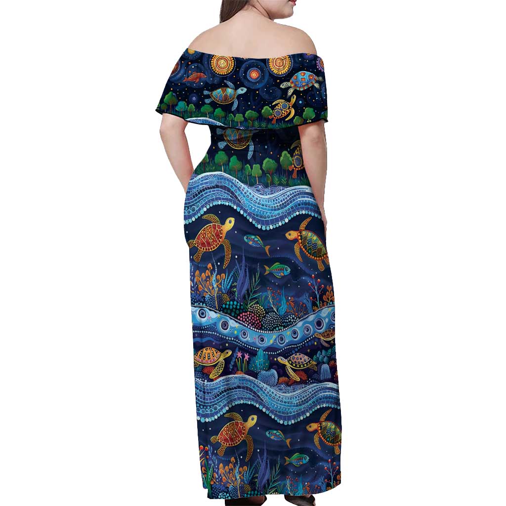 Australian Landscapes Off Shoulder Maxi Dress Aboriginal Dreamtime Story