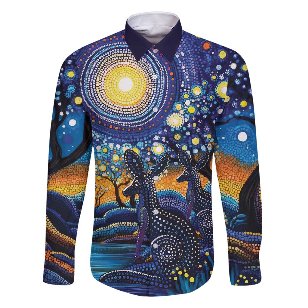 Australian Night Sky Landscape Family Matching Long Sleeve Bodycon Dress and Hawaiian Shirt Aboriginal Dreamtime Story