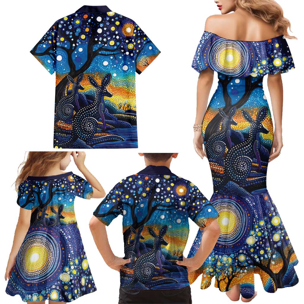 Australian Night Sky Landscape Family Matching Mermaid Dress and Hawaiian Shirt Aboriginal Dreamtime Story