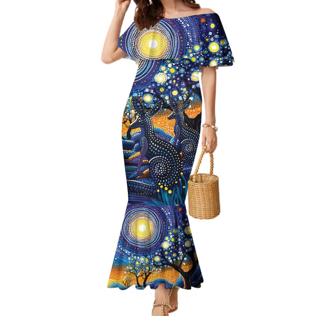 Australian Night Sky Landscape Family Matching Mermaid Dress and Hawaiian Shirt Aboriginal Dreamtime Story