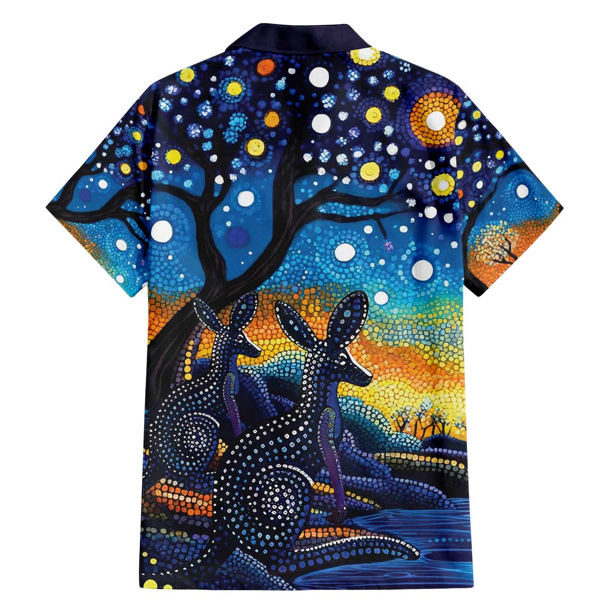 Australian Night Sky Landscape Family Matching Off The Shoulder Long Sleeve Dress and Hawaiian Shirt Aboriginal Dreamtime Story