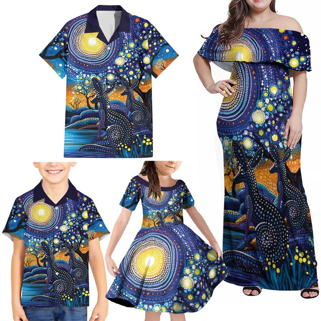 Australian Night Sky Landscape Family Matching Off Shoulder Maxi Dress and Hawaiian Shirt Aboriginal Dreamtime Story