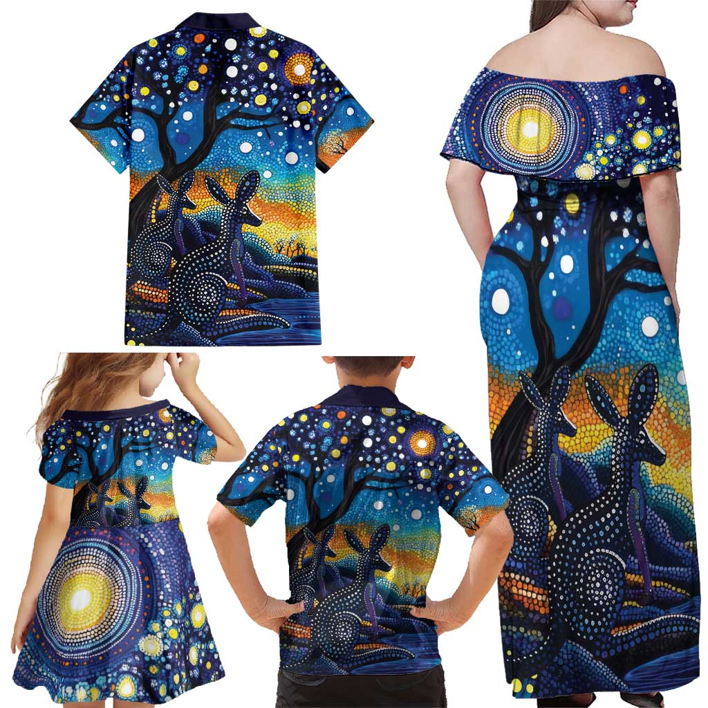 Australian Night Sky Landscape Family Matching Off Shoulder Maxi Dress and Hawaiian Shirt Aboriginal Dreamtime Story