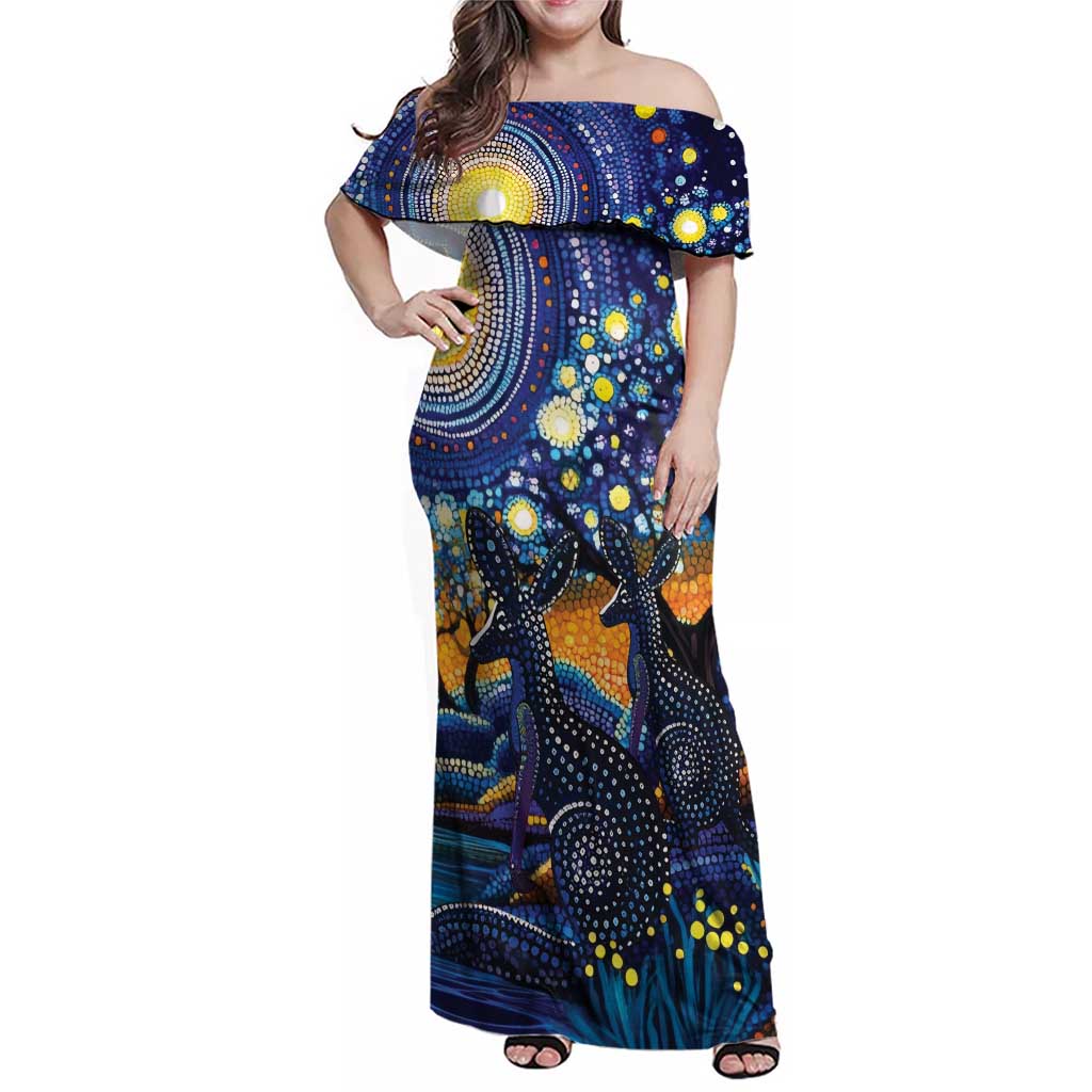 Australian Night Sky Landscape Family Matching Off Shoulder Maxi Dress and Hawaiian Shirt Aboriginal Dreamtime Story