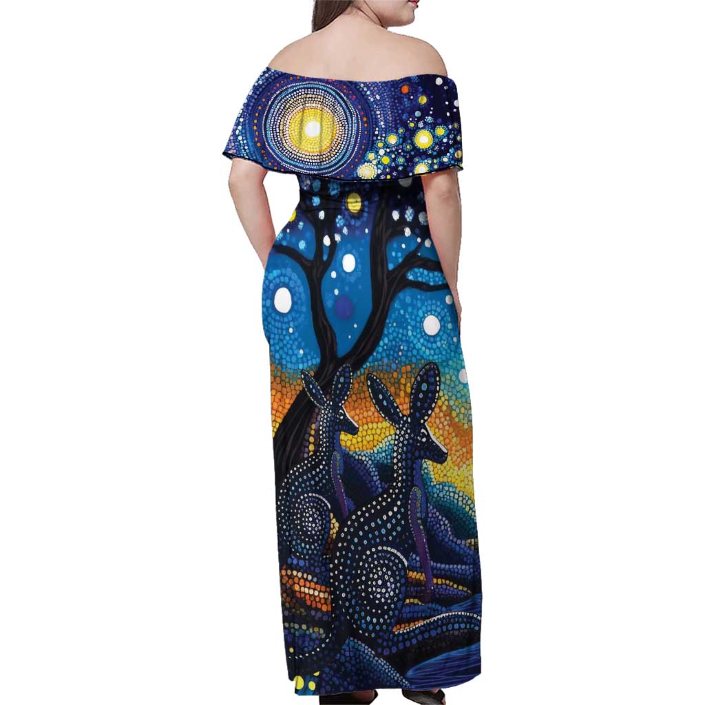 Australian Night Sky Landscape Family Matching Off Shoulder Maxi Dress and Hawaiian Shirt Aboriginal Dreamtime Story